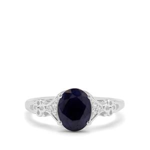 Madagascan Blue Sapphire & White Zircon Sterling Silver Ring ATGW 2.41cts
