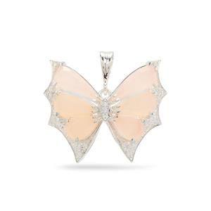Pink Chalcedony & White Topaz Sterling Silver Butterfly Pendant ATGW 12.75cts