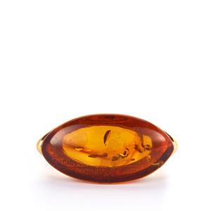 Baltic Cognac Amber (10.5 x 20mm) Gold Tone Sterling Silver Ring