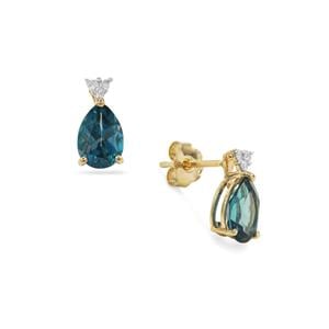 Blue Topaz & Diamond 9K Gold Earrings