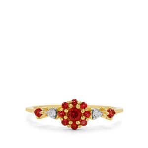 Burmese Padparadscha Color Spinel & White Zircon 9K Gold Ring ATGW 0.45cts