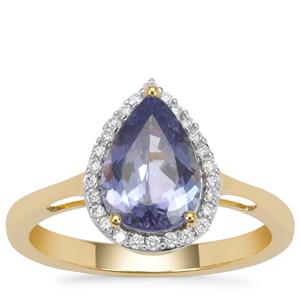 AAA Tanzanite Ring with Diamond in 18K Gold 2cts