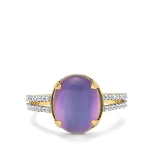 Purple Moonstone & White Zircon 9K Gold Ring ATGW 5.55cts