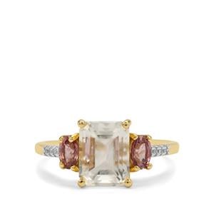 Hyalite Opal, Pink Sapphire & White Zircon 9K Gold Ring ATGW 2.35cts