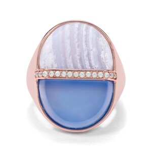 Blue Lace Agate, Blue Chalcedony & White Zircon Rose Midas Ring ATGW 14.24cts