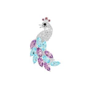 3.30ct Multi Colour Gemstone Sterling Silver Peacock Brooch 