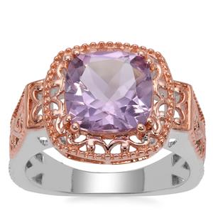 Rose De France Amethyst Ring in Two Tone Rose Gold Plated Sterling Silver 3cts