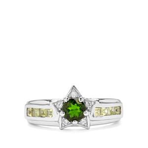 Chrome Diopside, Changbai Peridot & White Zircon Sterling Silver Ring ATGW 0.97cts