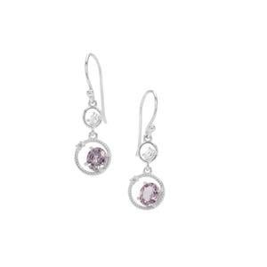 Burmese Pink Spinel & White Zircon Sterling Silver Earrings ATGW 1.80cts