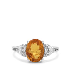 Burmese Amber & White Zircon Sterling Silver Ring ATGW 1.37cts