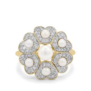 The Rose White Pearl & Diamonds 9K Gold Ring 