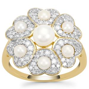 The Rose White Pearl & Diamonds 9K Gold Ring