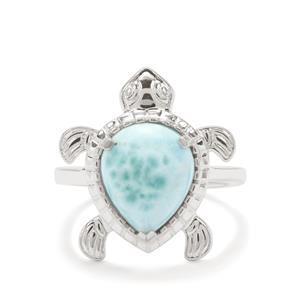 3.50cts Larimar Sterling Silver Turtle Ring 
