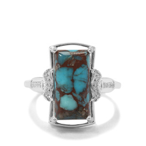 Egyptian Turquoise & White Zircon Sterling Silver Ring ATGW 3.94cts