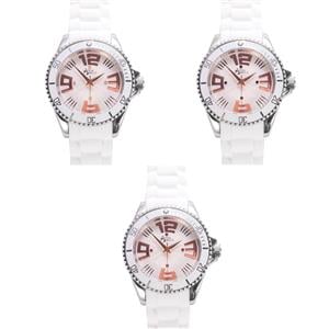 Stainless Steel Annabella Watch with Rose Tone Details and White Silicone Strap