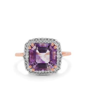 Asscher Cut Moroccan Amethyst Ring with White Zircon in 9K Rose Gold 4.35cts