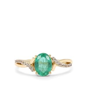 Zambian Emerald & White Zircon 9K Gold Tomas Rae Ring ATGW 1.25cts