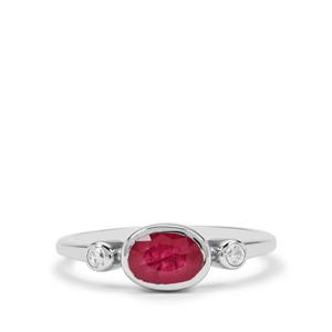 Kenyan Ruby & White Zircon Platinum Plated Sterling Silver Ring ATGW 1.15cts