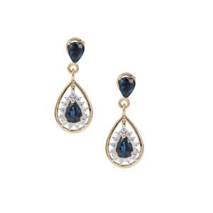 Natural Nigerian Blue Sapphire & White Zircon 9K Gold Earrings ATGW 1.47cts