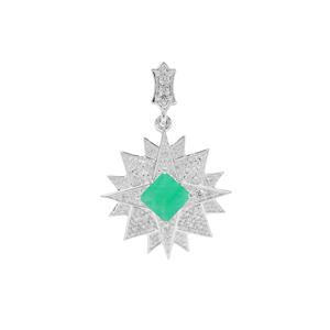 Emerald & White Zircon Sterling Silver Pendant ATGW 1.75cts