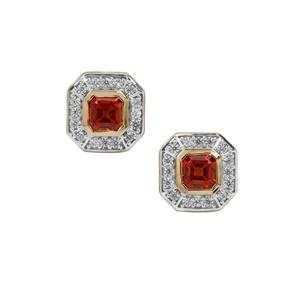Asscher Cut Songea Red Sapphire & White Zircon 9K Gold Earrings ATGW 1.20cts