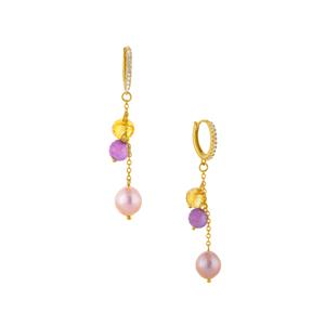 Purple Freshwater Pearl, Amethyst & Citrine Earrings By Suzie Menham 31.50cts