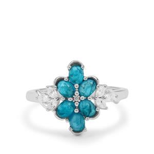 Neon Apatite & White Zircon Sterling Silver Ring ATGW 1.70cts
