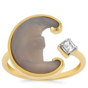 Lehrer Man in the MoonGrey Agate Ring with White Zircon in 9K Gold 3.95cts