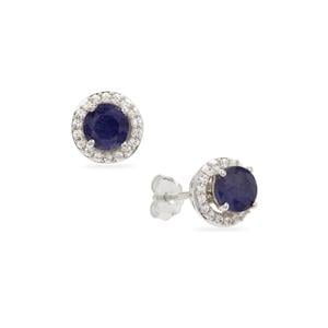 Sapphire & White Zircon Sterling Silver Earrings 