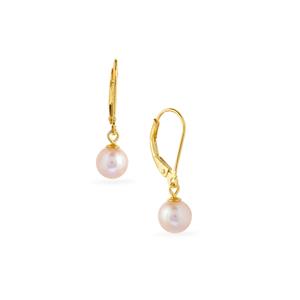 Naturally Papaya Freshwater Cultured Pearl Gold Tone Sterling Silver Earrings (6 to 7mm)
