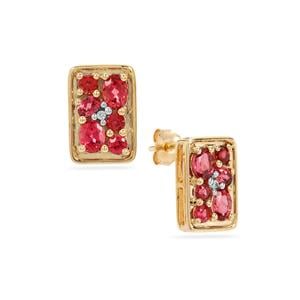 Burmese Red Spinel & White Zircon 9K Gold Earrings ATGW 1cts