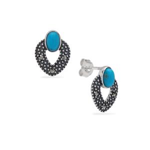 Sleeping Beauty Turquoise & Marcasite Sterling Silver Earrings ATGW 1ct