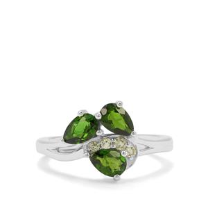 Chrome Diopside & Red Dragon Peridot Sterling Silver Ring ATGW 1.51cts