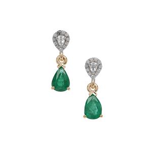 Kafubu Emerald & White Zircon 9K Gold Earrings ATGW 1.55cts