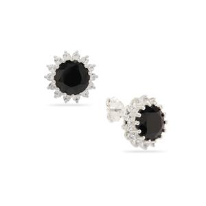 Black Spinel & White Topaz Sterling Silver Halo Earrings ATGW 6.40cts