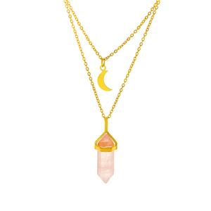Natural Rose Quartz Double Terminated Point Gold Tone Sterling Silver Necklace 8cts