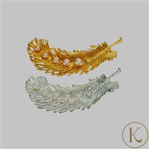 Kimbie Feather Hair Clip with Pearls 2.8cts