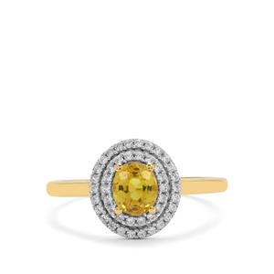 Yellow Sapphire & White Zircon 9K Gold Ring ATGW 1.20cts
