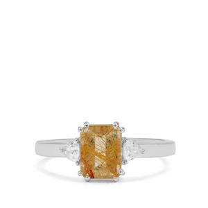 Rutile Quartz & White Zircon Sterling Silver Ring ATGW 1.80cts