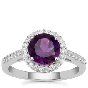 Zambian Amethyst Ring with White Zircon in Sterling Silver 2.10cts