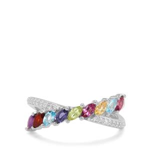 Multi Colour Gemstones Sterling Silver Ring ATGW 0.90ct