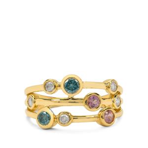  Ice Blue Diamond, Pink Sapphire & White Diamond 9K Gold Tomas Rae Ring ATGW 0.71cts