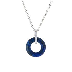 Sar-i-Sang Lapis Lazuli & White Zircon Sterling Silver Necklace ATGW 14.43cts