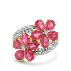 Pink Sapphire & White Zircon 9K Gold Ring ATGW 4.90cts (F)