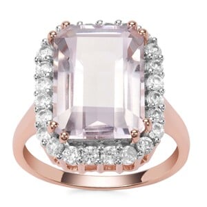 Rose De France Amethyst Ring with White Zircon in Rose Gold Plated Sterling Silver 8.17cts