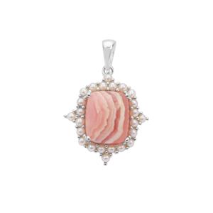 Rhodochrosite Pendant with Kaori Cultured Pearl in Sterling Silver 