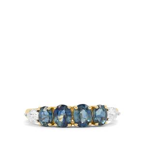 Madagascan Blue Sapphire & White Zircon 9K Gold Ring ATGW 2.15cts