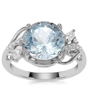 Sky Blue Topaz Ring with White Zircon in Sterling Silver 5.98cts
