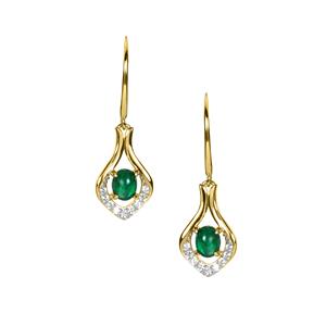 Sandawana Emerald & White Zircon 9K Gold Earrings ATGW 1.01cts
