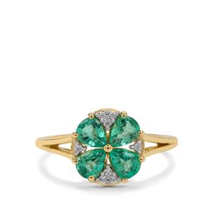 Zambian Emerald & White Zircon 9K Gold Ring ATGW 1.25cts